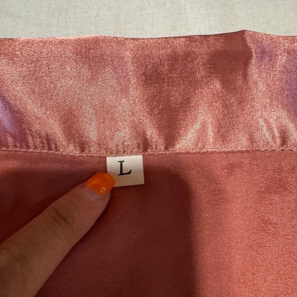 Womens Satin Pajama Set Long Sleeve Button Down Top Pants Sleepwear Rose Gold L - Picture 7 of 9